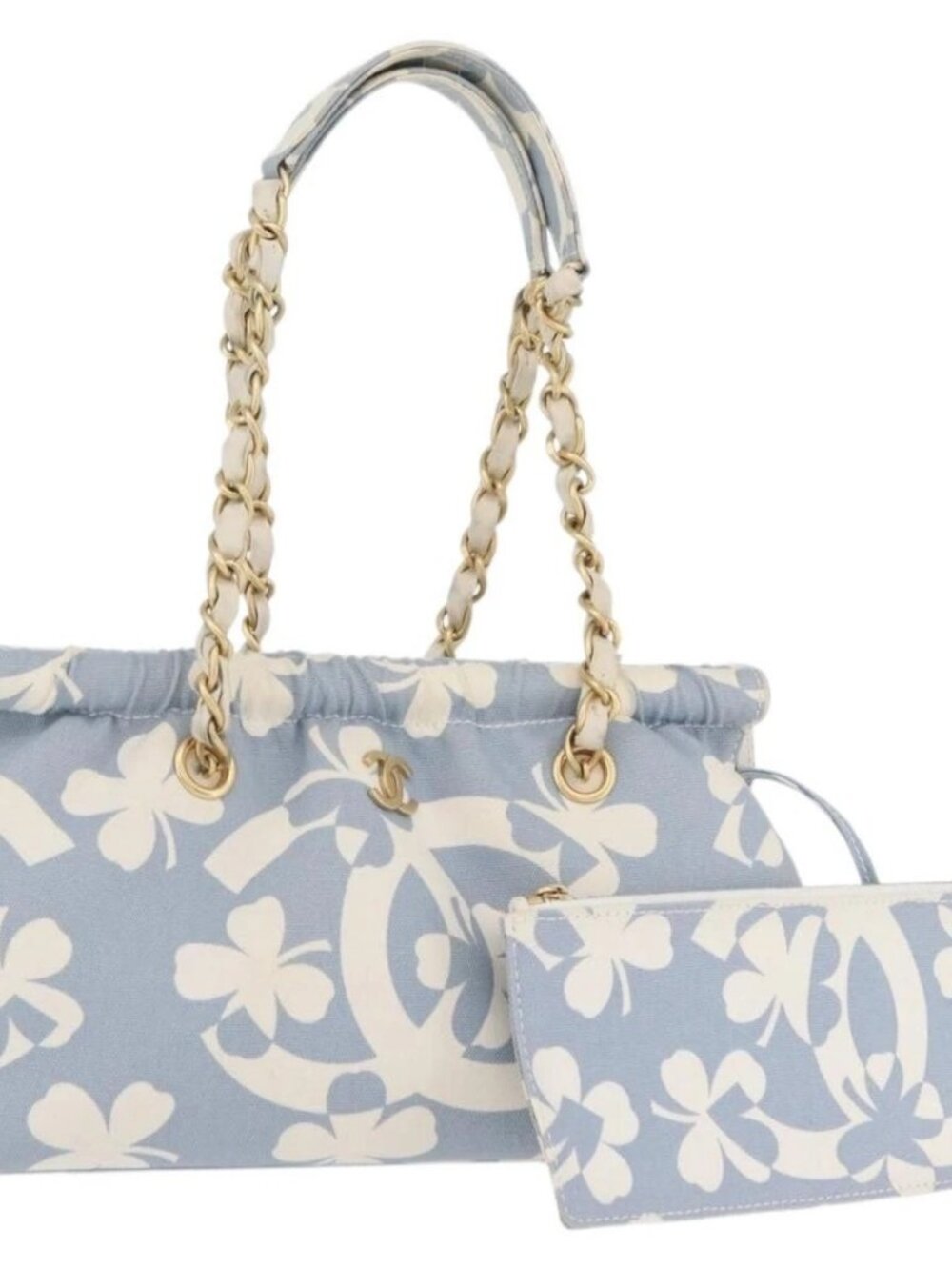 CHANEL Chain Shoulder Bag Canvas Light Blue gold CC Auth 173315SAV